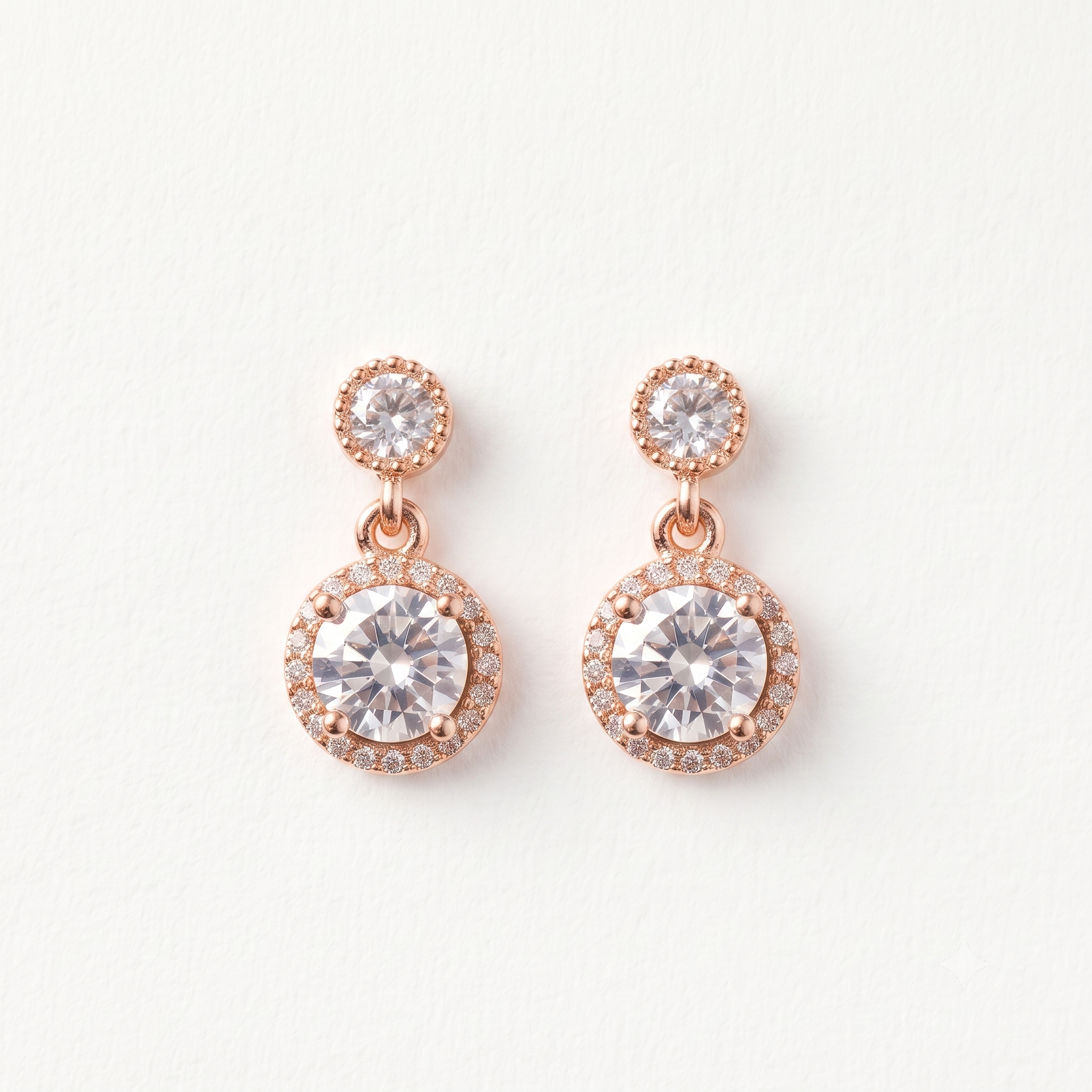 Rose Gold Halo Drop Earrings