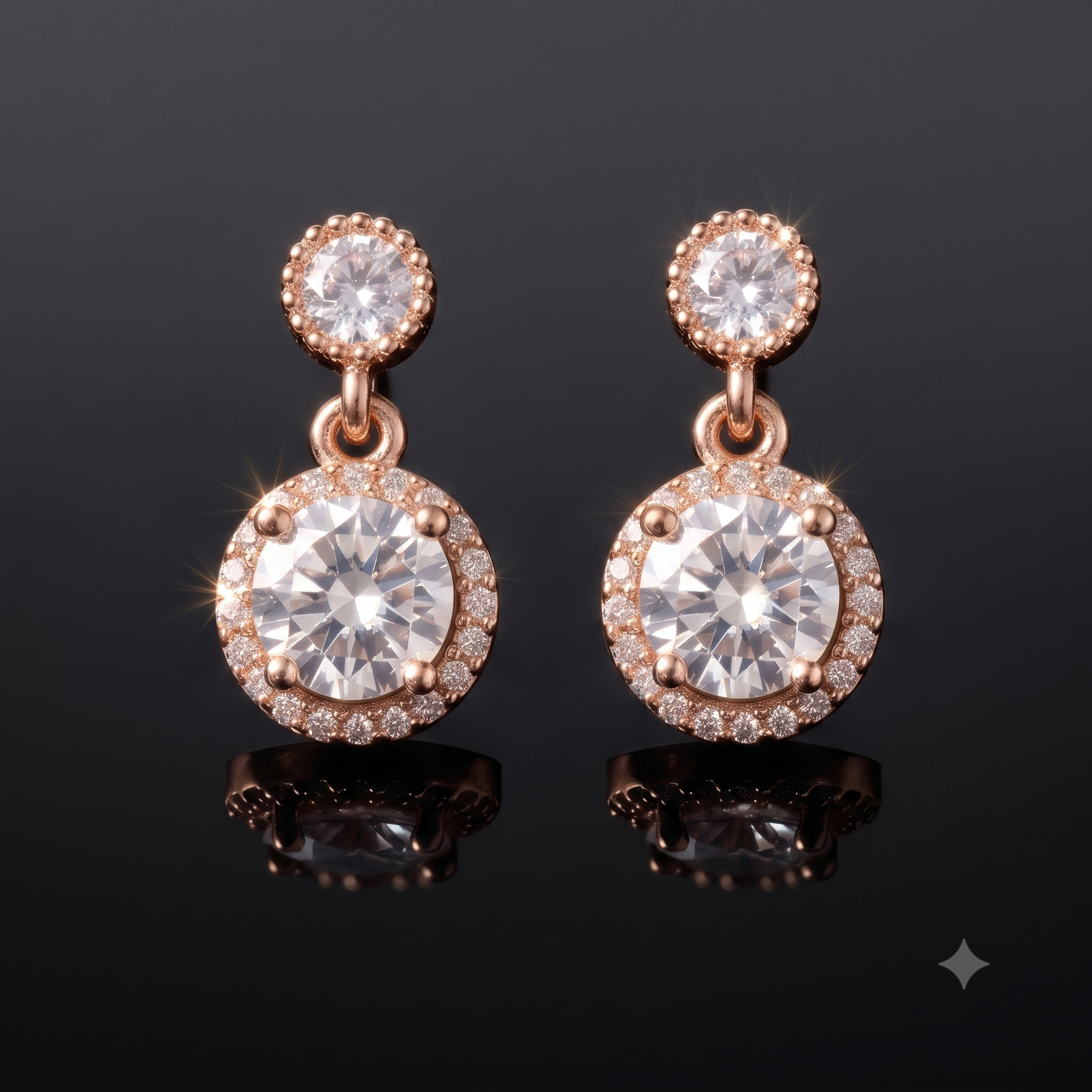 Rose Gold Halo Drop Earrings