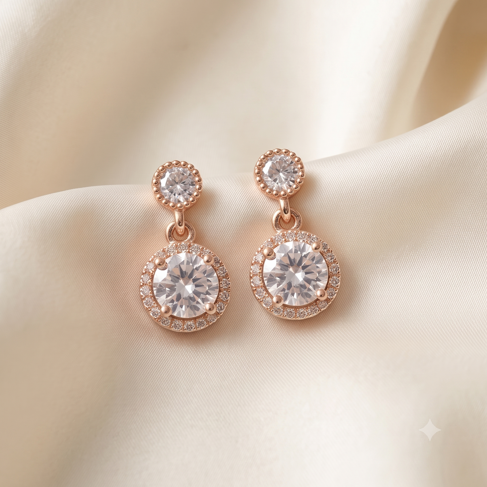 Rose Gold Halo Drop Earrings