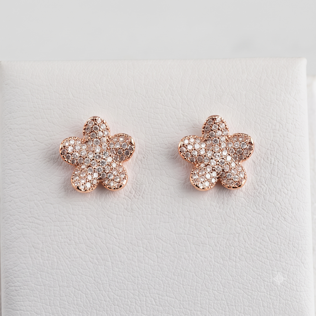 Rose Gold Flower Stud Earrings