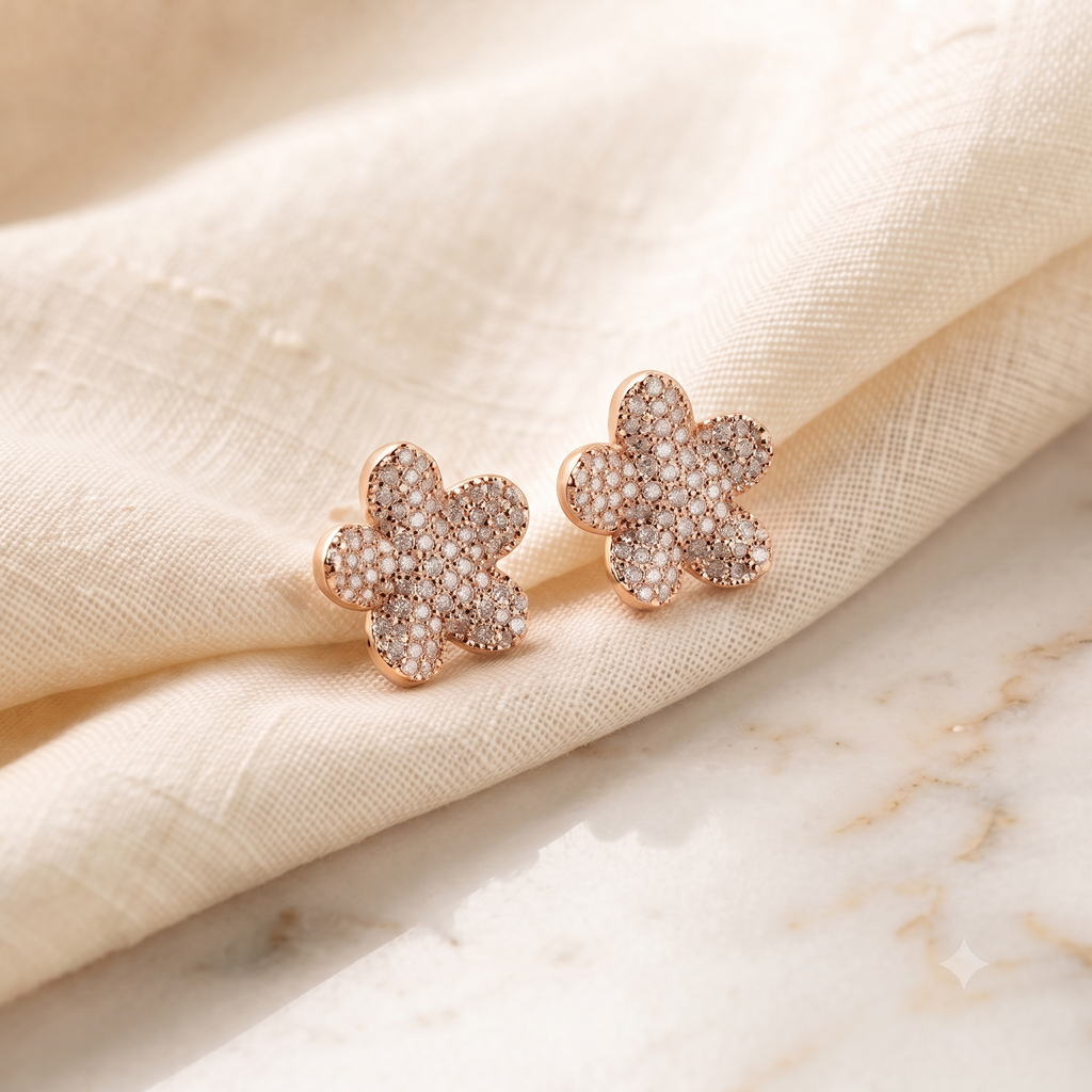 Rose Gold Flower Stud Earrings