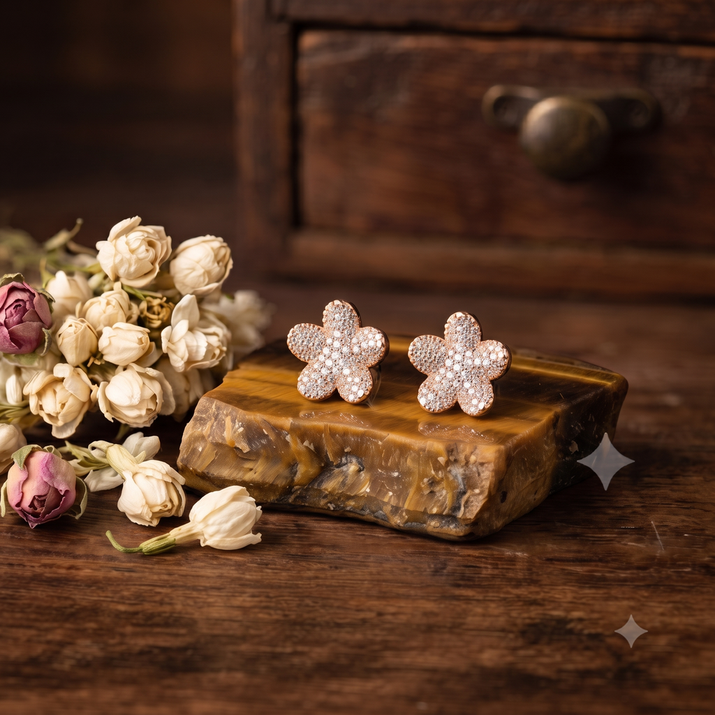 Rose Gold Flower Stud Earrings