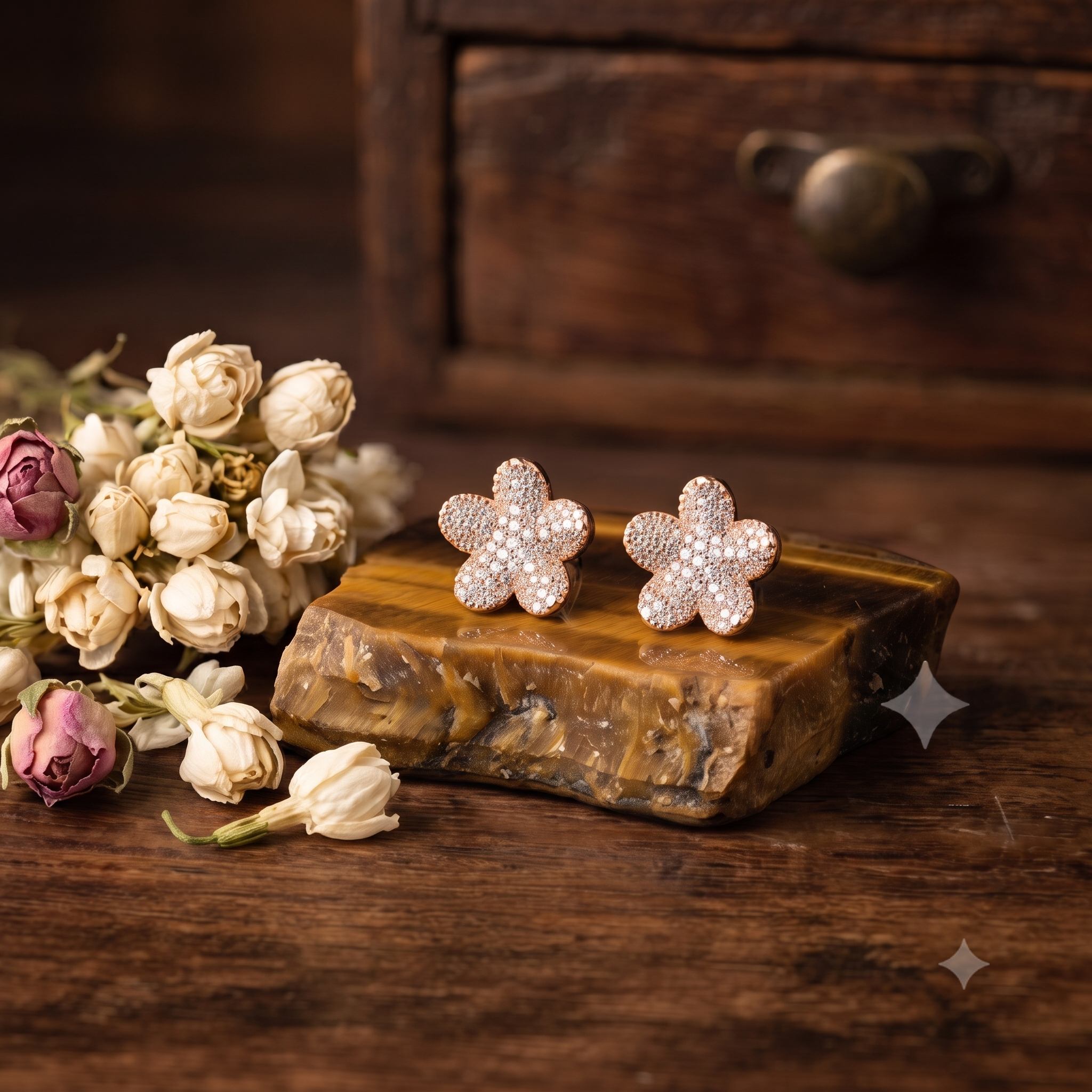 Rose Gold Flower Stud Earrings