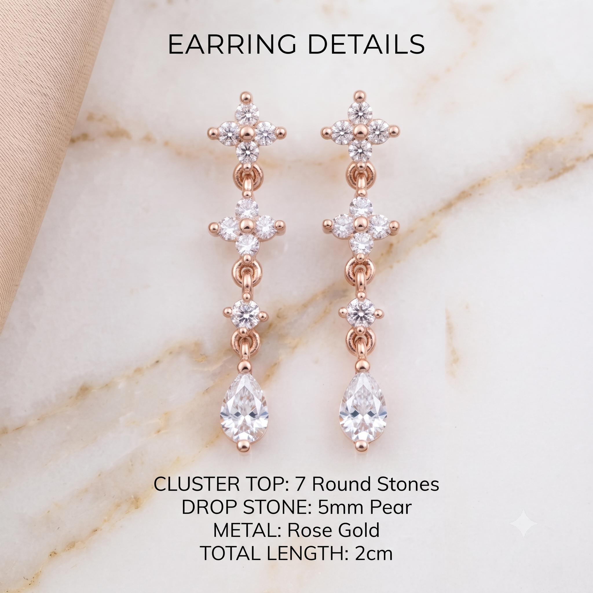Rose Gold Cluster Drop Earrings