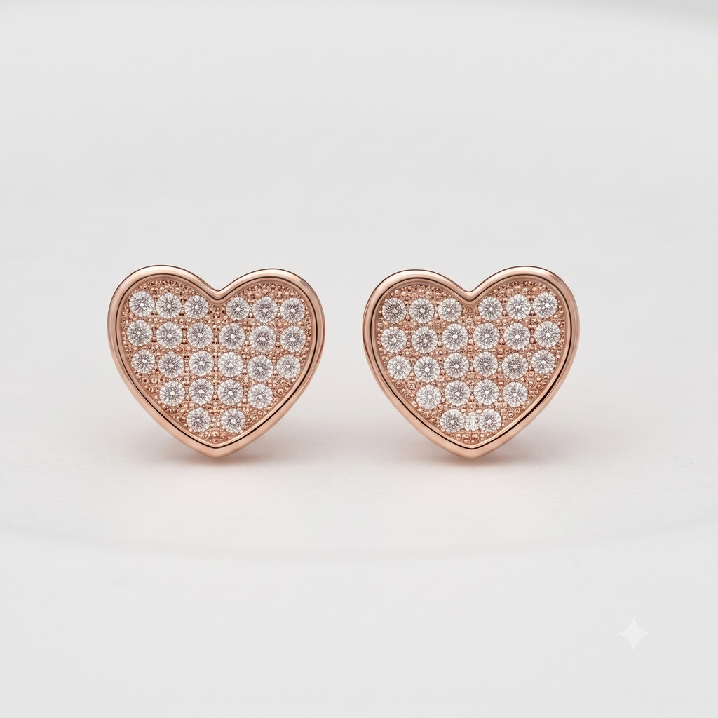 Rose Gold Heart Stud Earrings