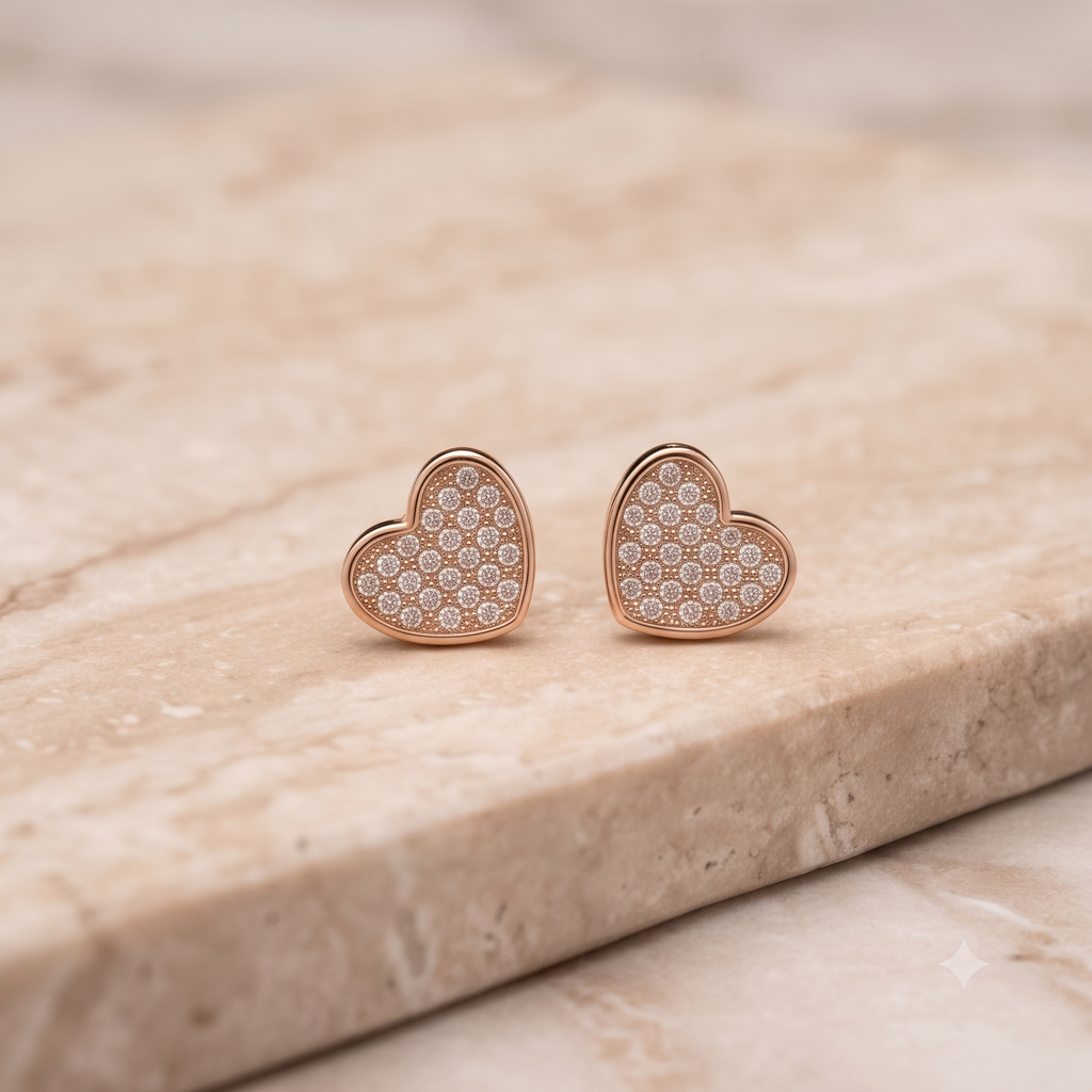 Rose Gold Heart Stud Earrings