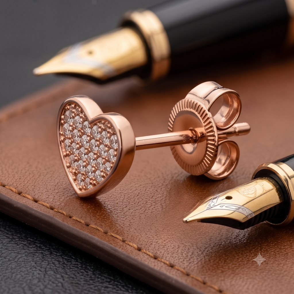 Rose Gold Heart Stud Earrings