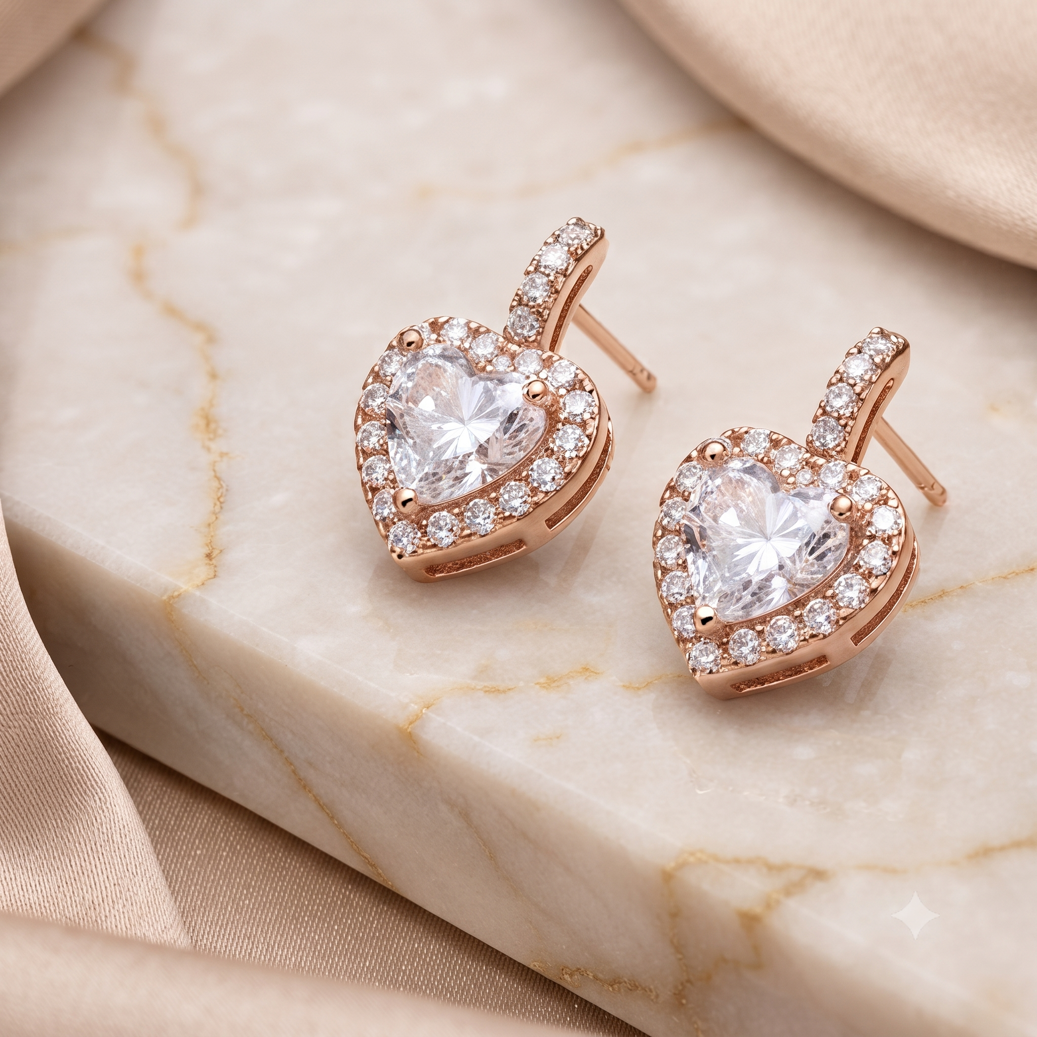Rose Gold Heart Stud Earrings