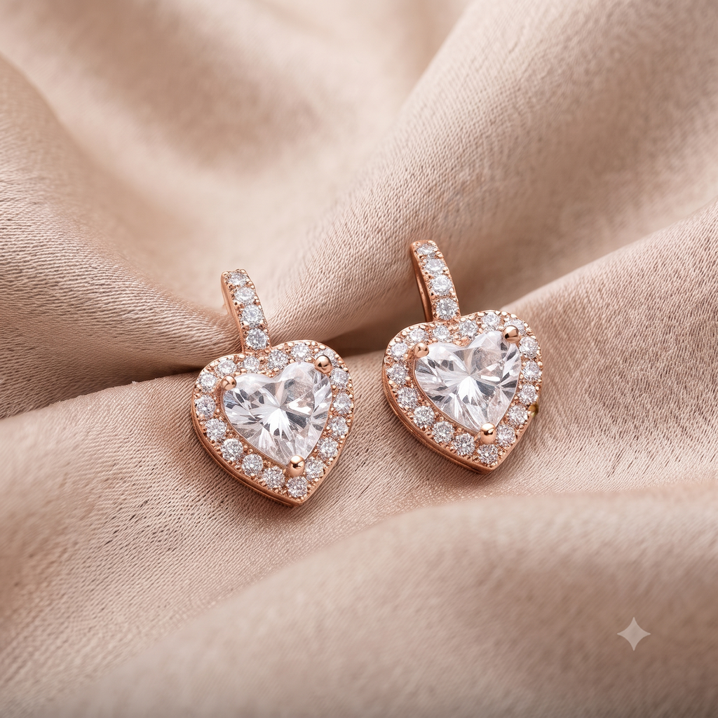 Rose Gold Heart Stud Earrings
