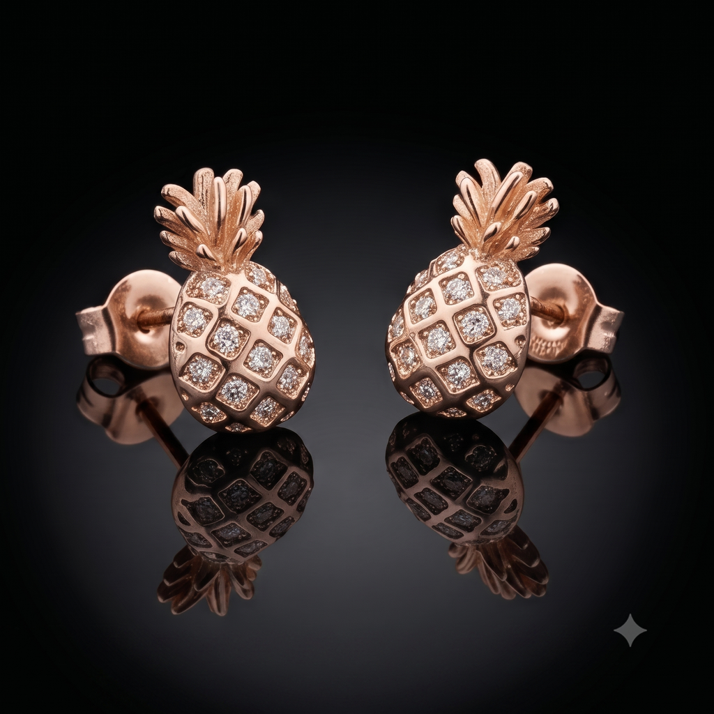 Rose Gold Pineapple Crystal Stud Earrings