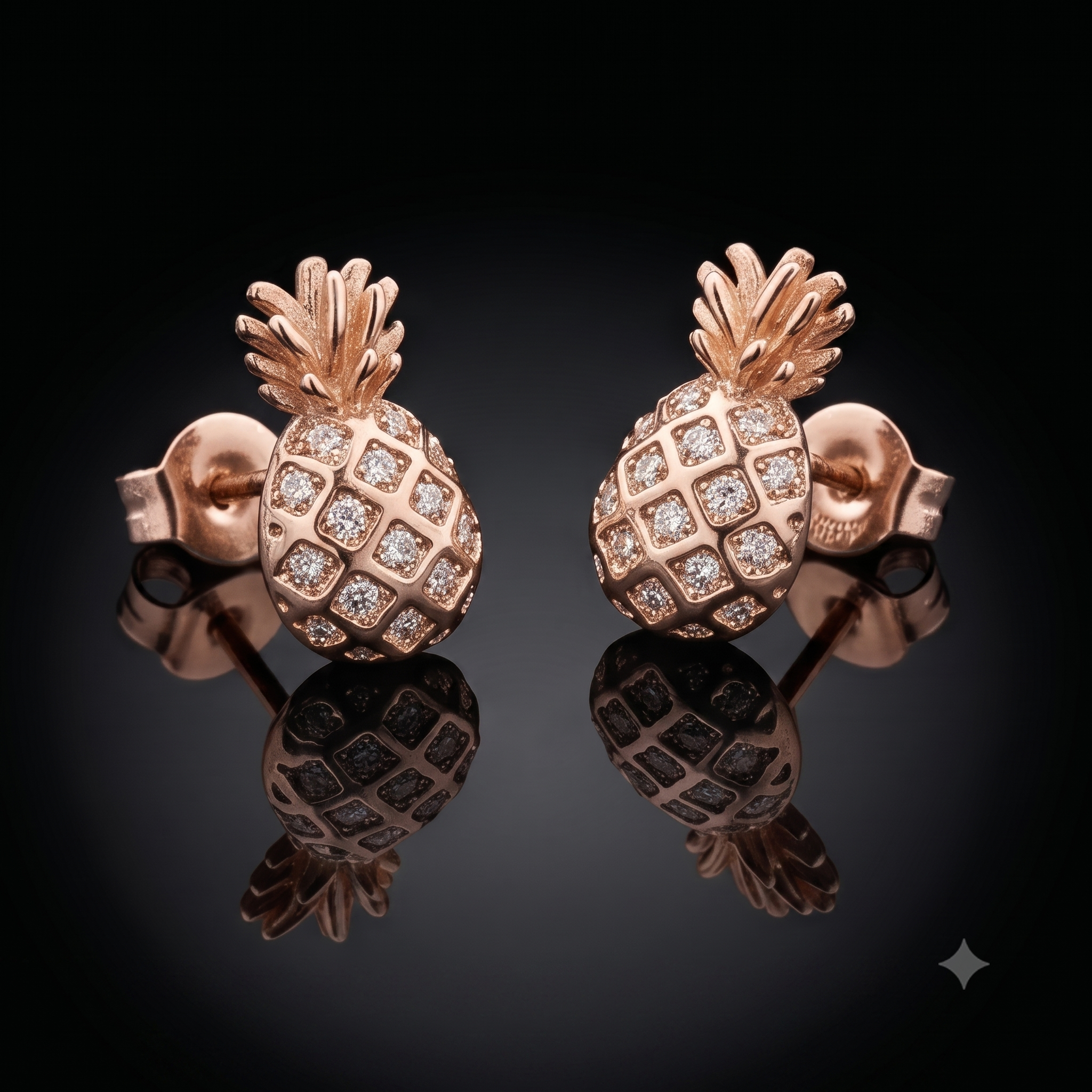 Rose Gold Pineapple Crystal Stud Earrings