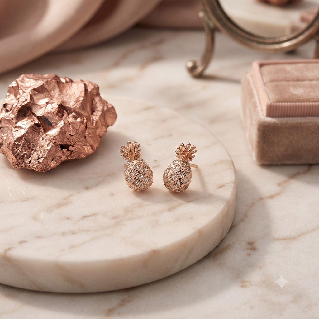 Rose Gold Pineapple Crystal Stud Earrings
