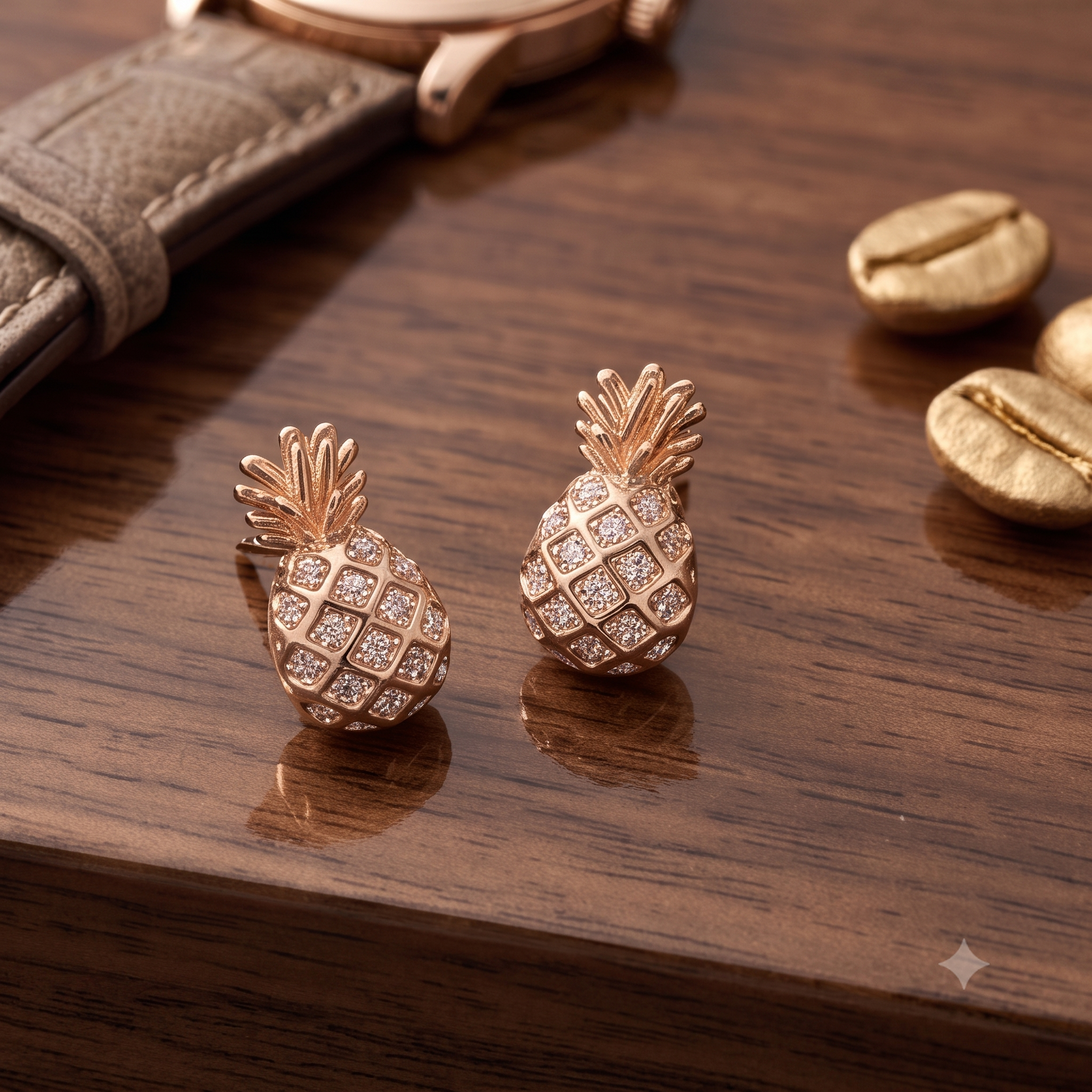 Rose Gold Pineapple Crystal Stud Earrings