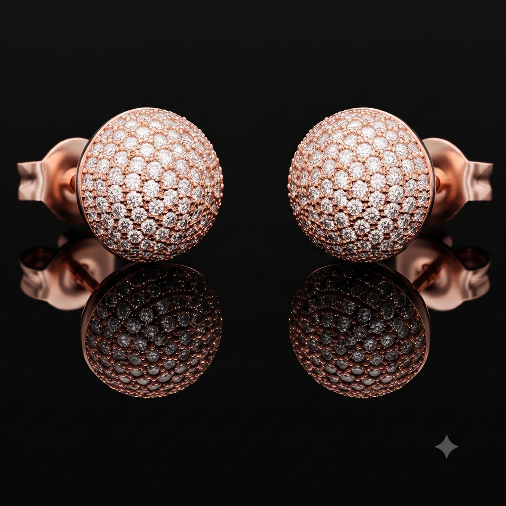 Rose Gold Dome Stud Earrings – Pave Crystal Perfection