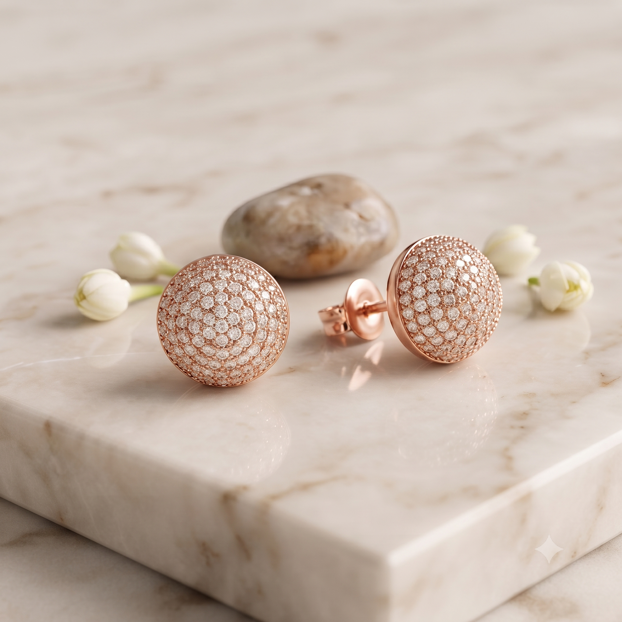 Rose Gold Dome Stud Earrings – Pave Crystal Perfection