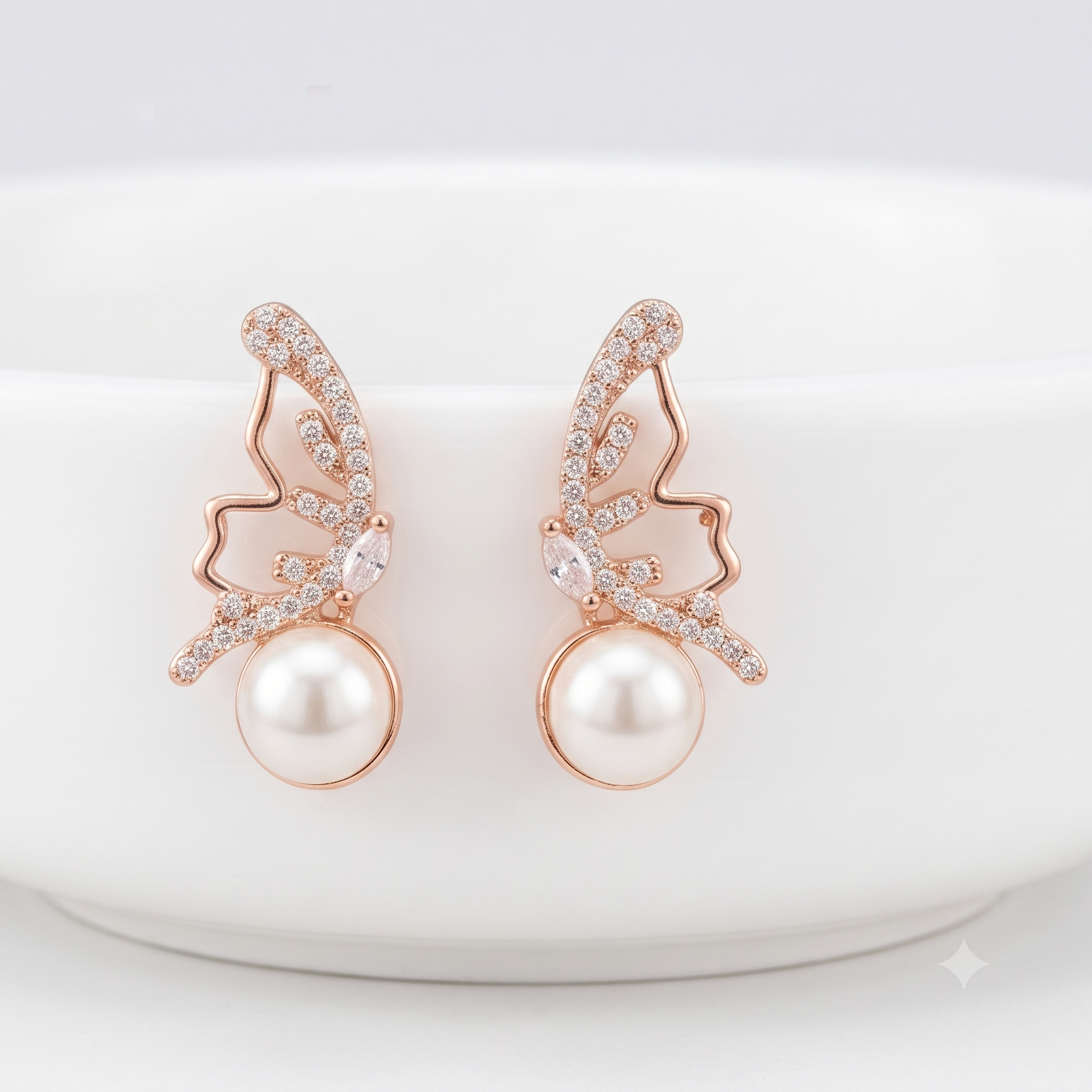 Rose Gold Butterfly Pearl Earrings