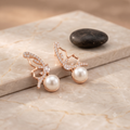 Rose Gold Butterfly Pearl Earrings
