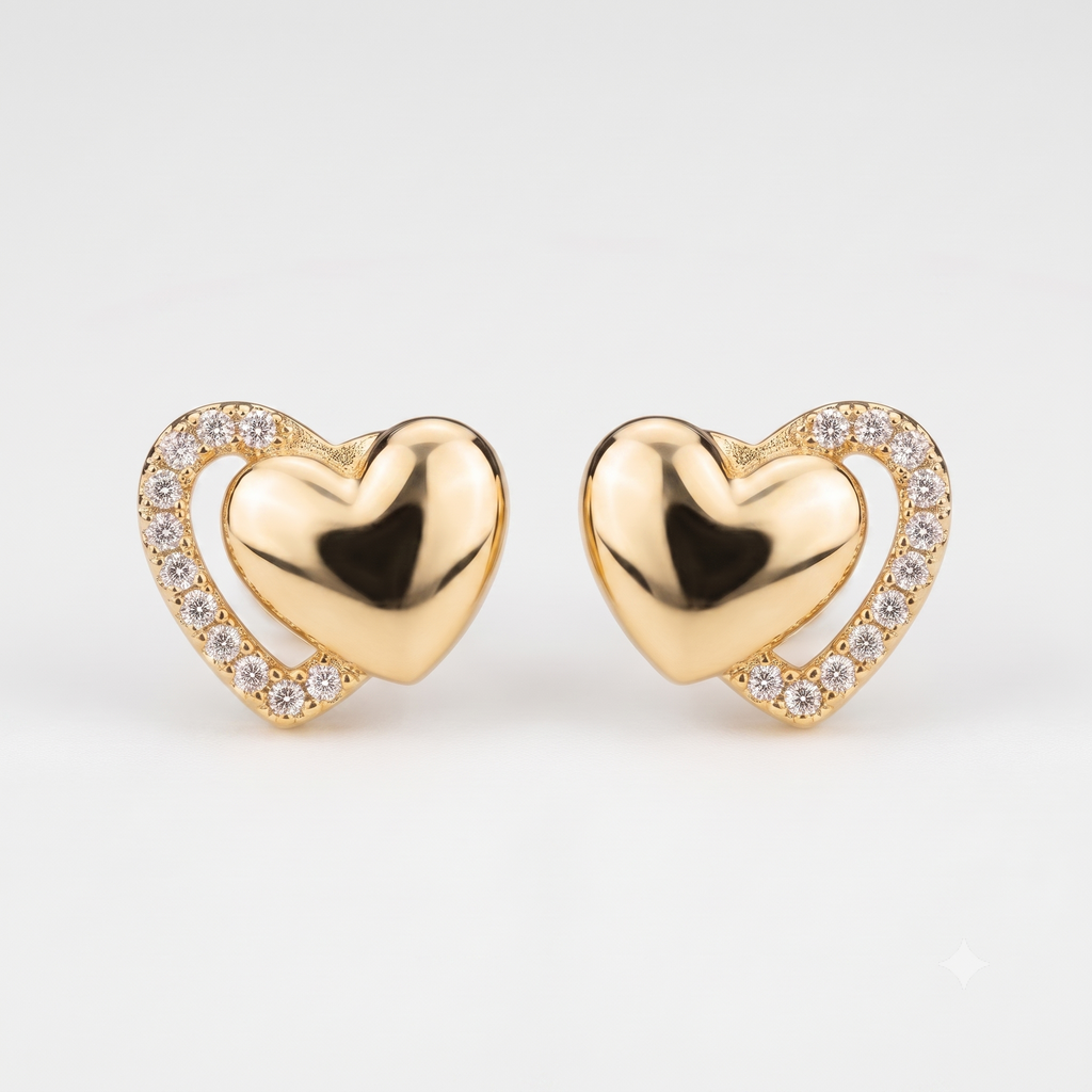 Gold Heart Stud Earrings
