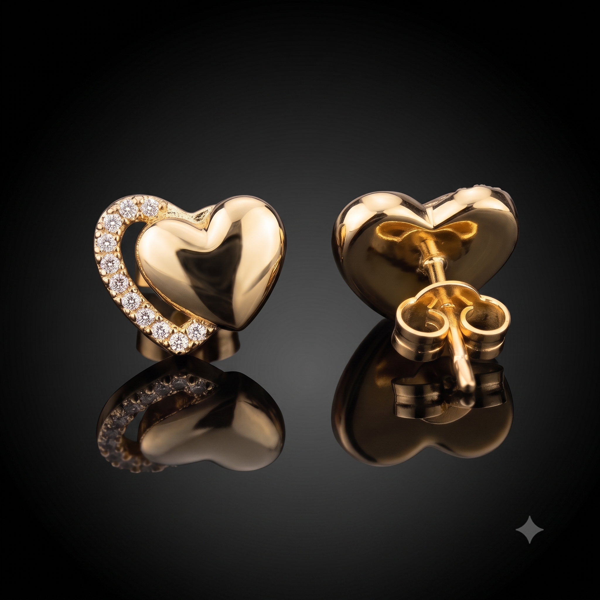 Gold Heart Stud Earrings