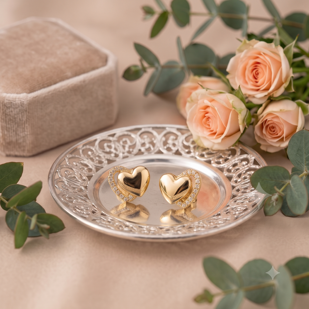 Gold Heart Stud Earrings