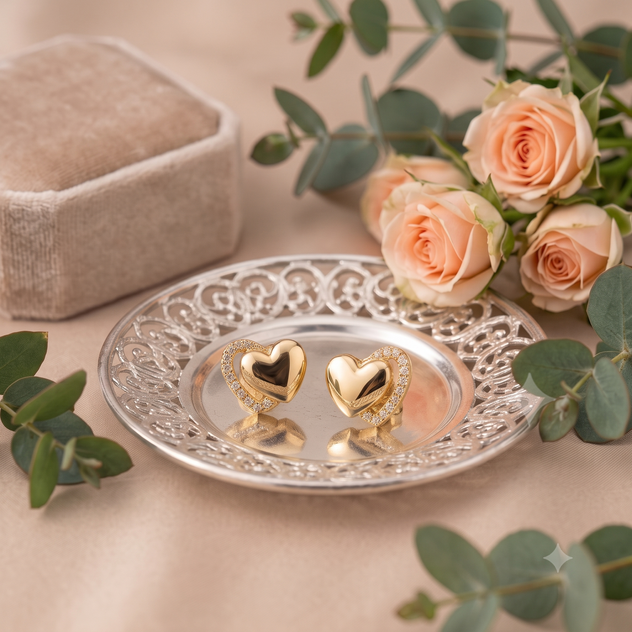 Gold Heart Stud Earrings