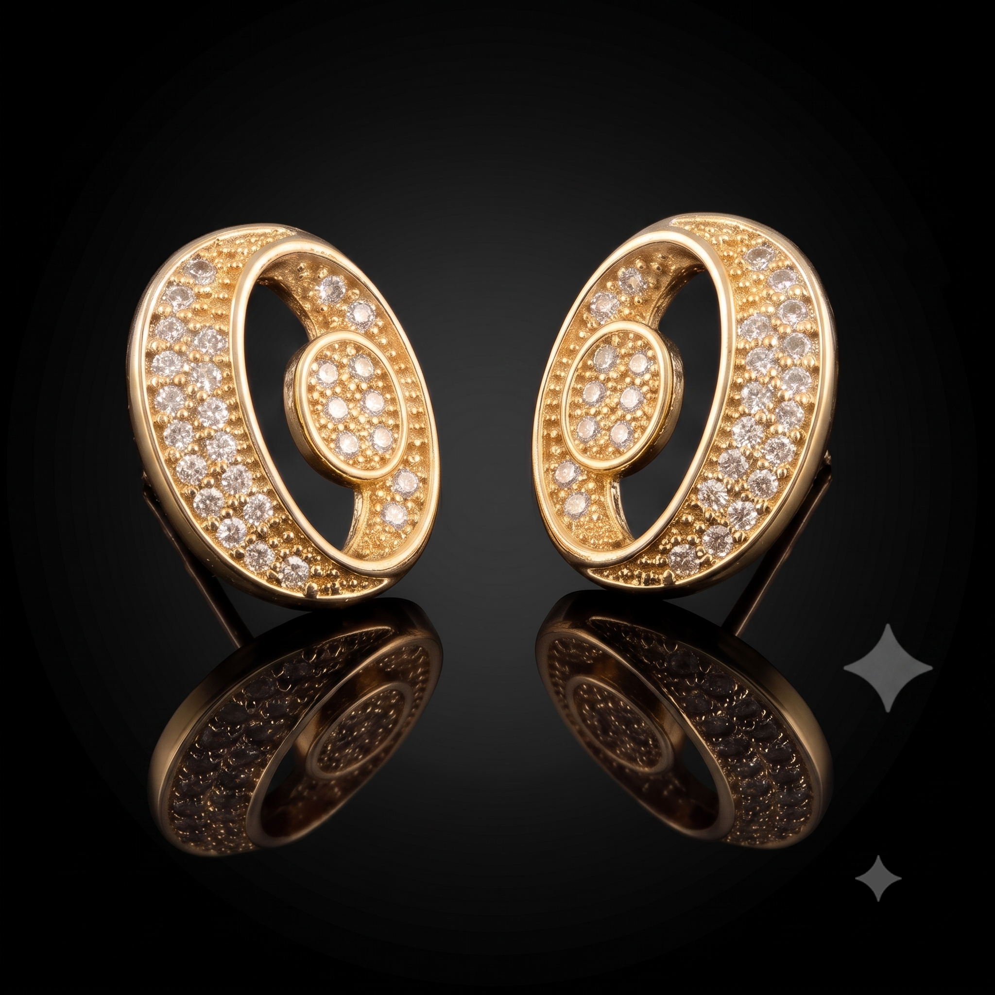 Gold Oval Crystal Stud Earrings