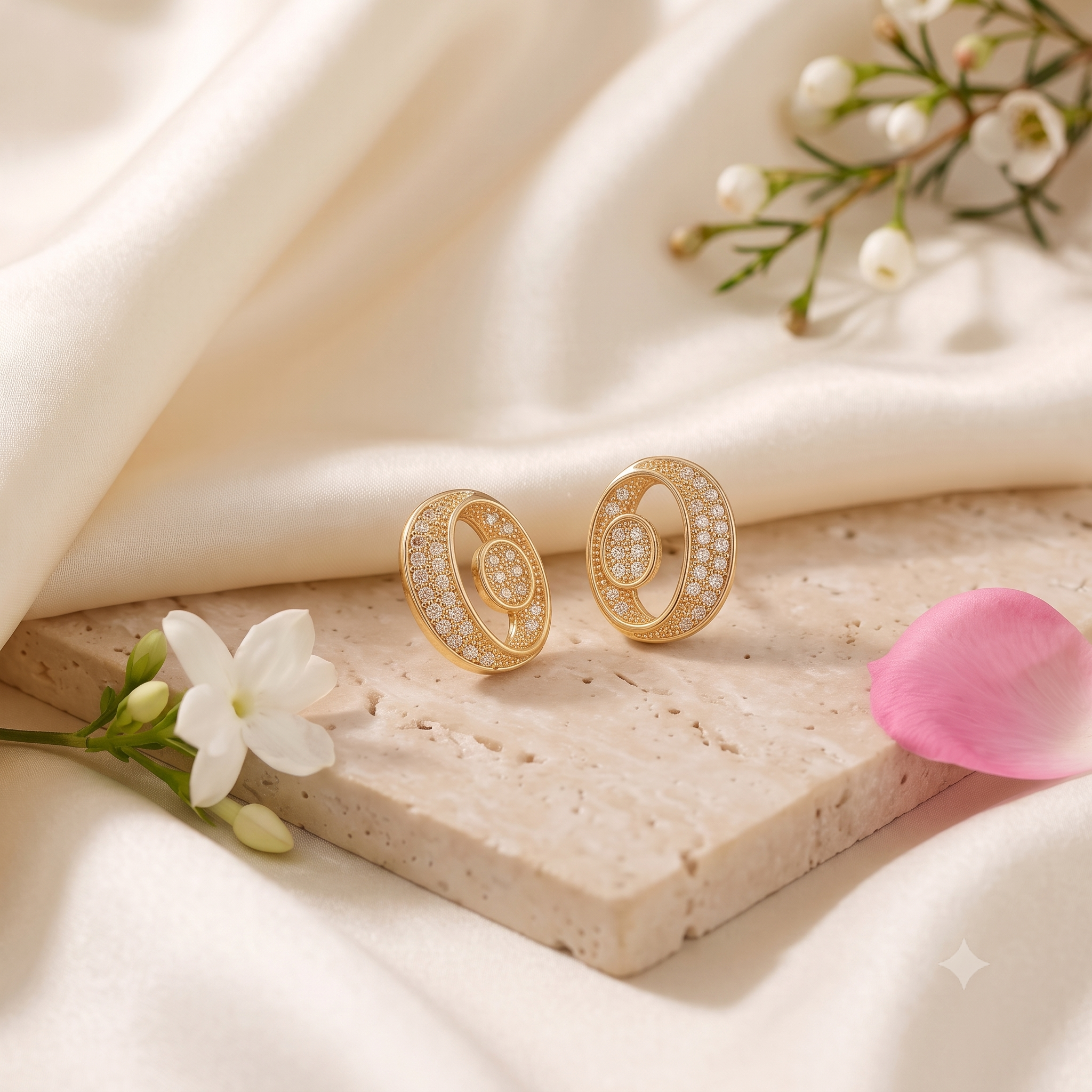 Gold Oval Crystal Stud Earrings
