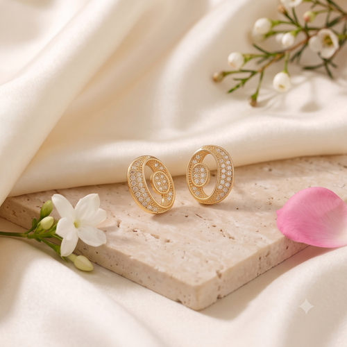 Gold Oval Crystal Stud Earrings