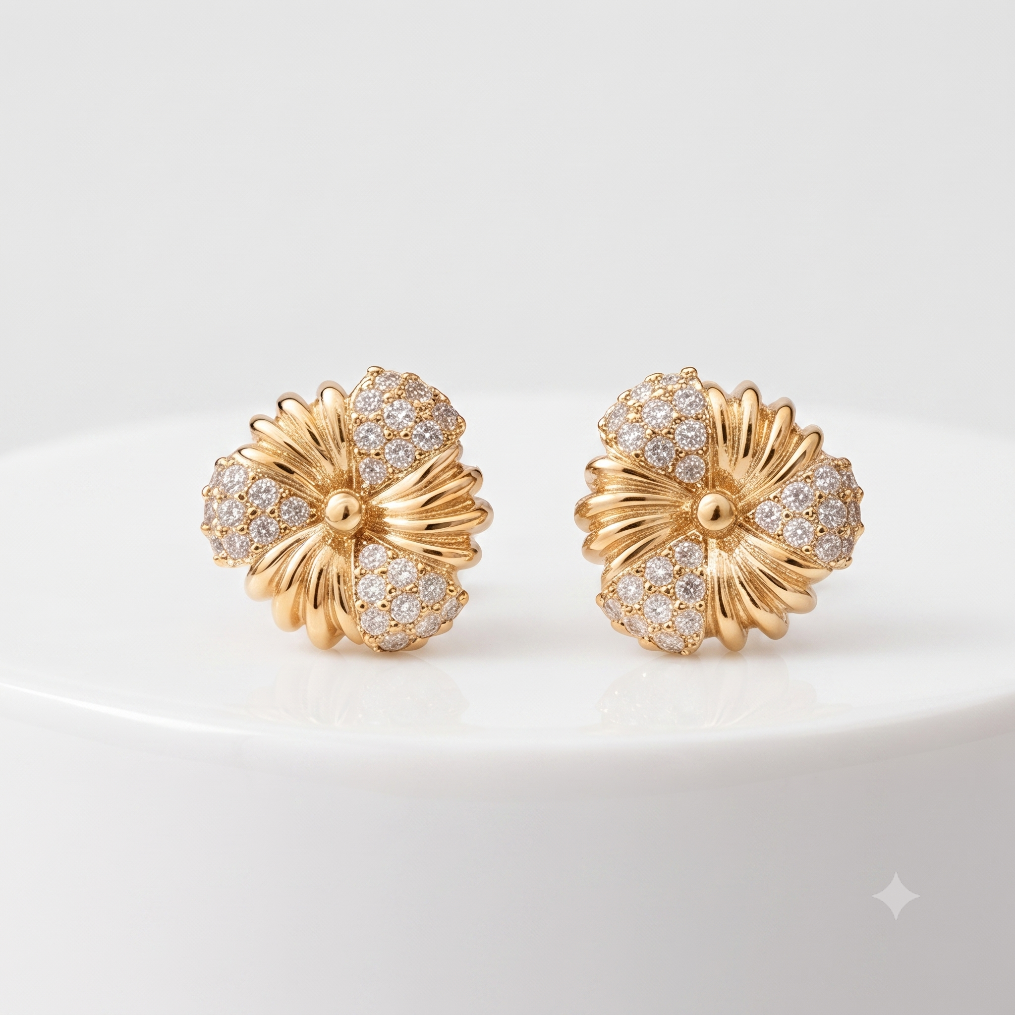 Gold Floral Stud Earrings – Crystal Encrusted Elegance