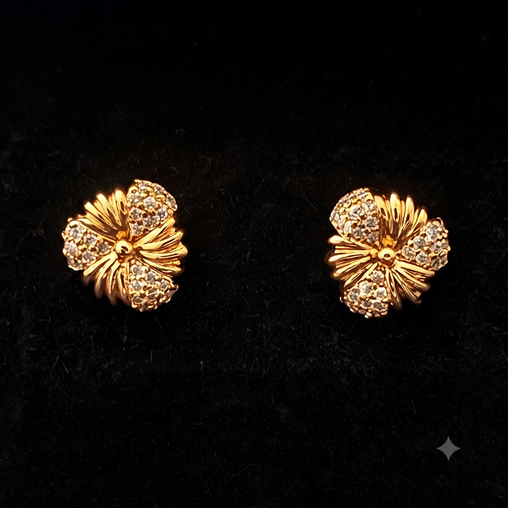 Gold Floral Stud Earrings – Crystal Encrusted Elegance