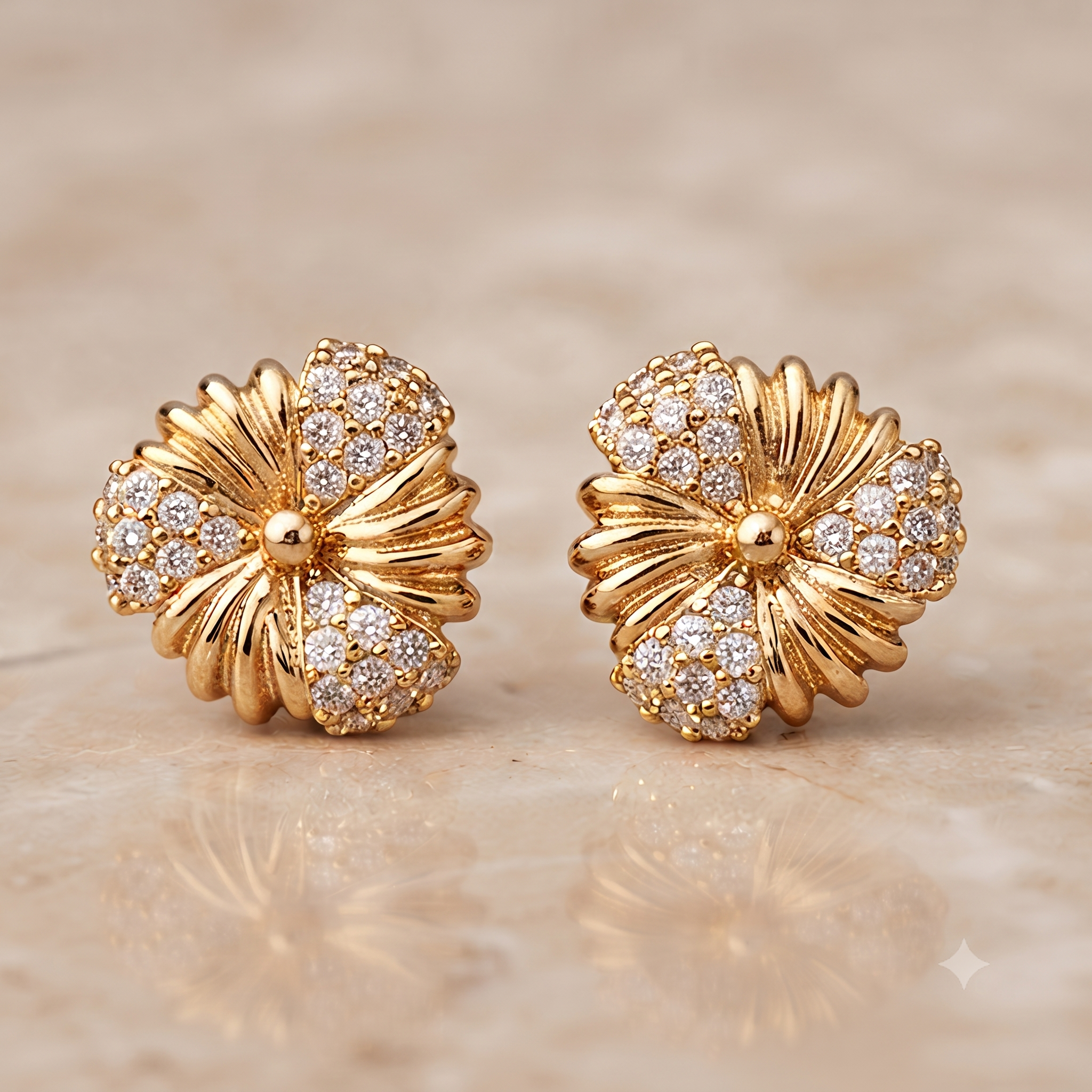 Gold Floral Stud Earrings – Crystal Encrusted Elegance
