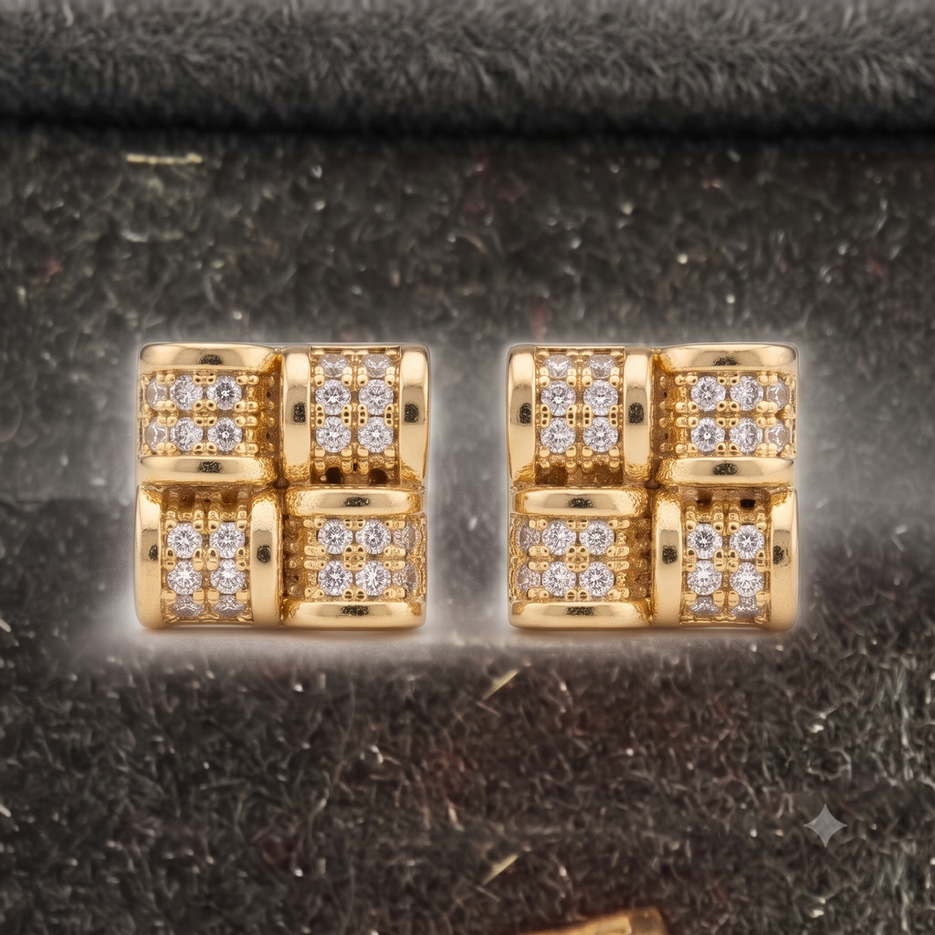 Gold Geometric Cube Stud Earrings