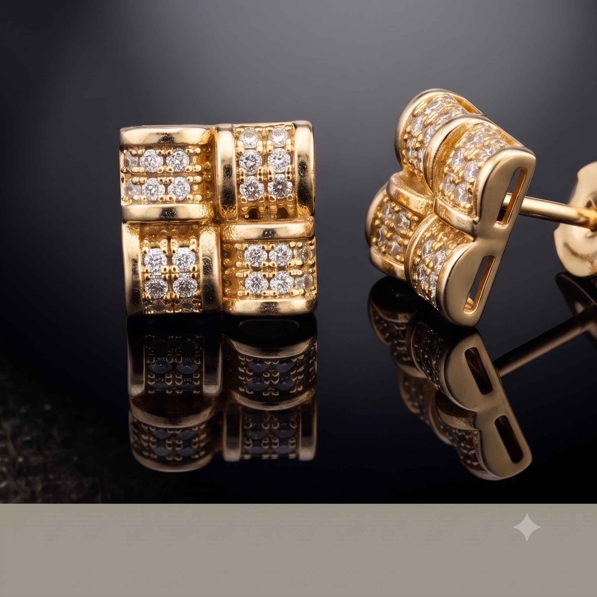 Gold Geometric Cube Stud Earrings