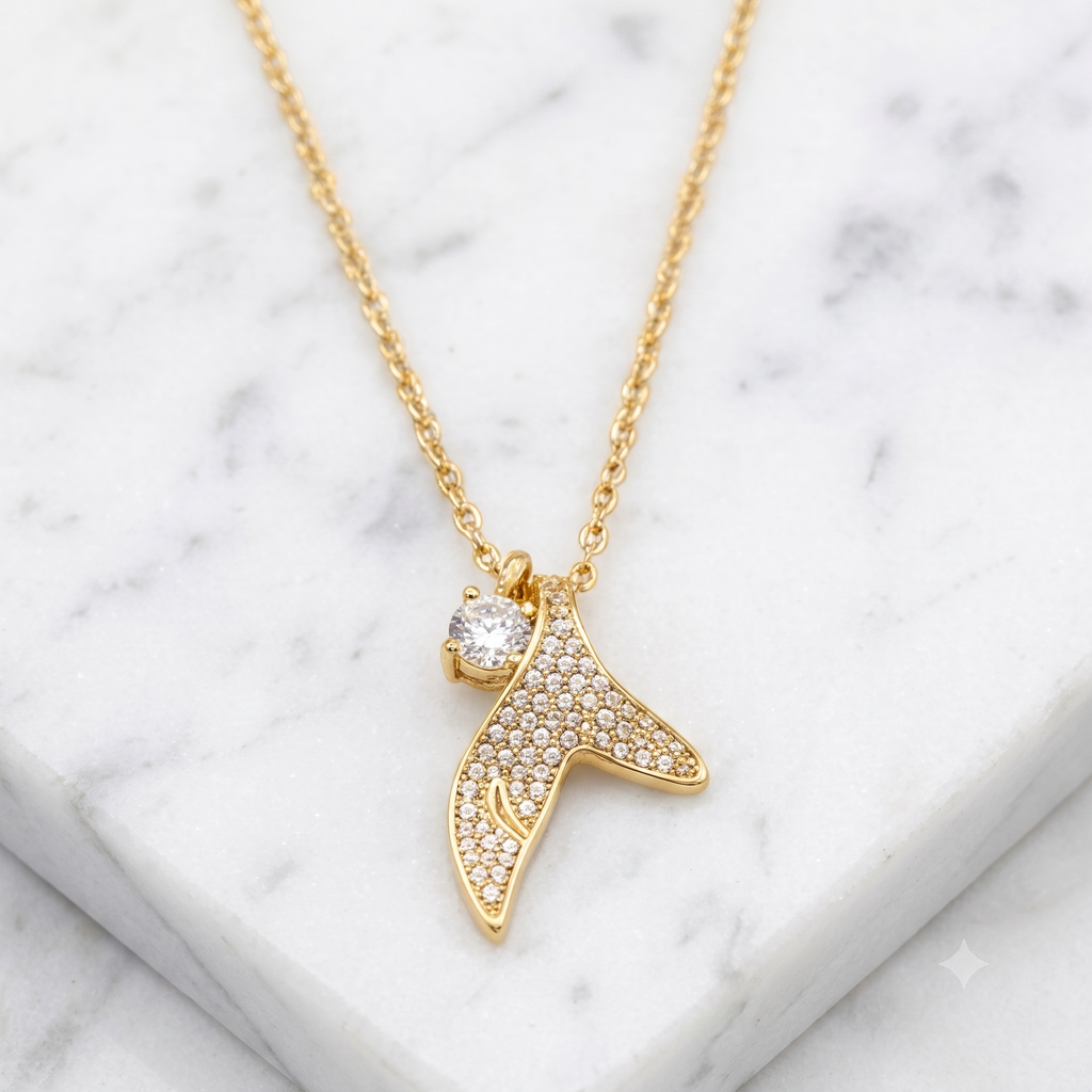 Gold Whale Tail Pendant Necklace
