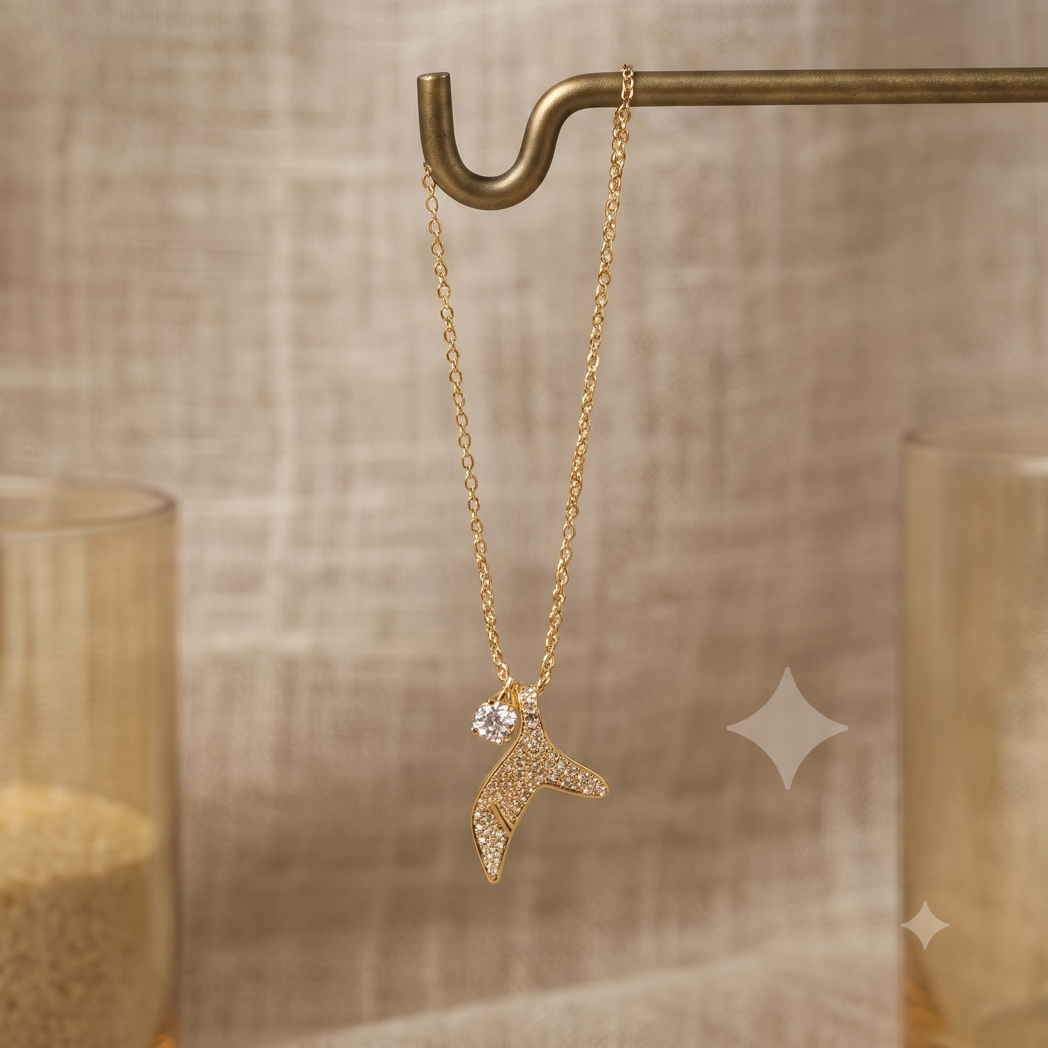 Gold Whale Tail Pendant Necklace