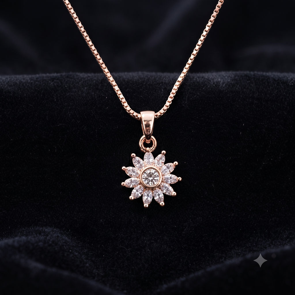 Rose Gold Floral Sunburst Pendant Necklace