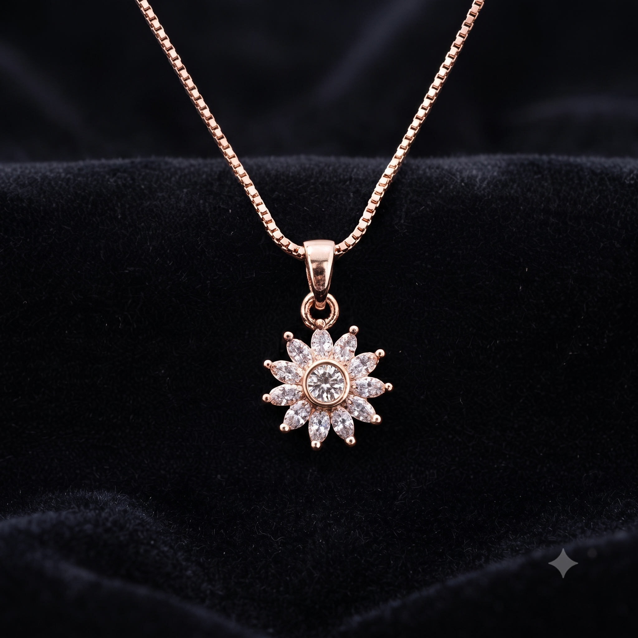 Rose Gold Floral Sunburst Pendant Necklace