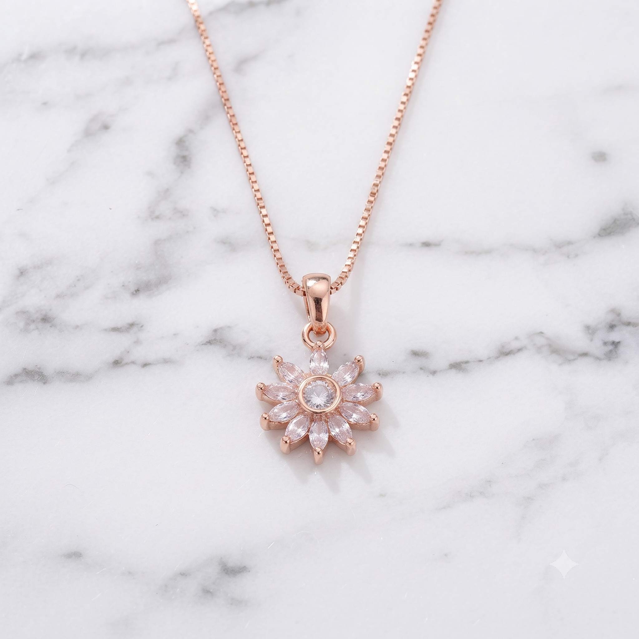Rose Gold Floral Sunburst Pendant Necklace