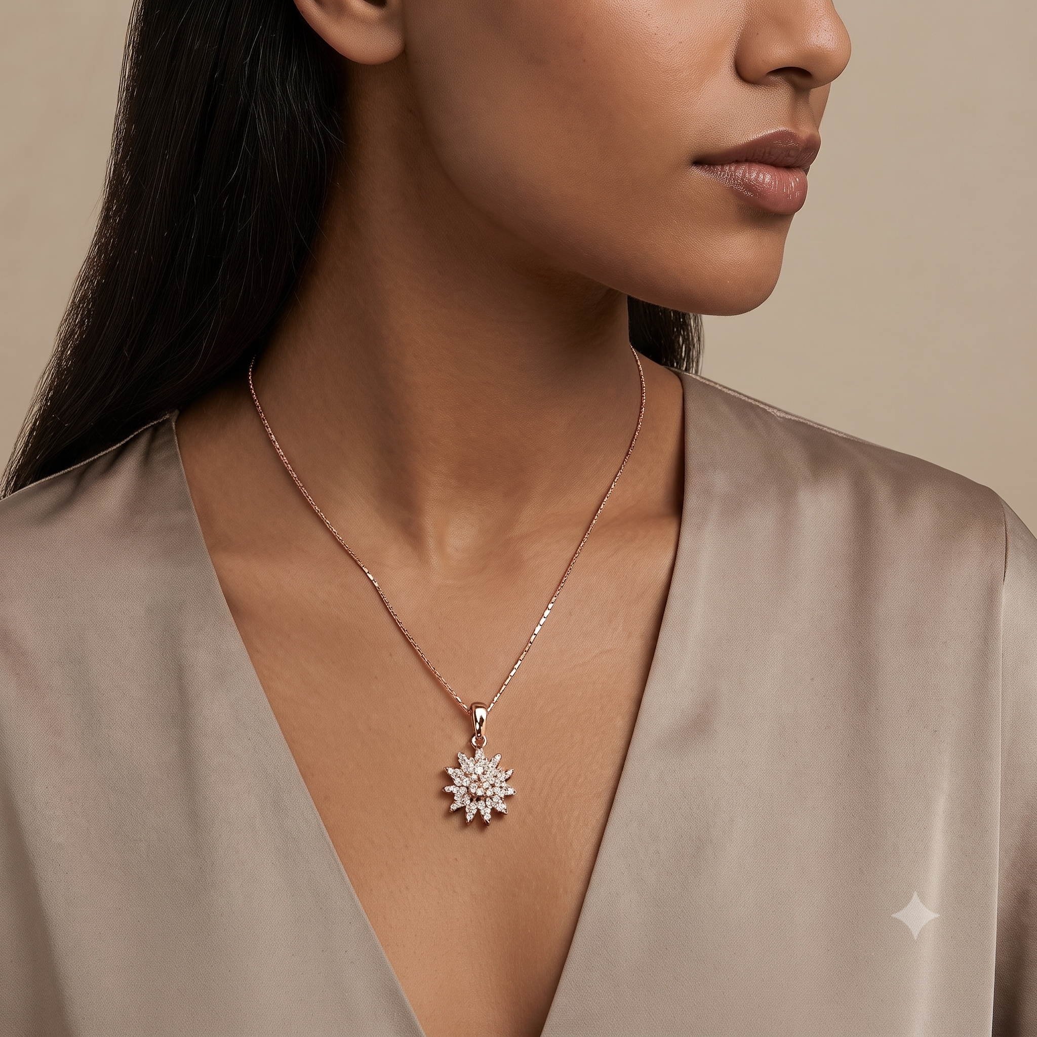 Rose Gold Floral Sunburst Pendant Necklace