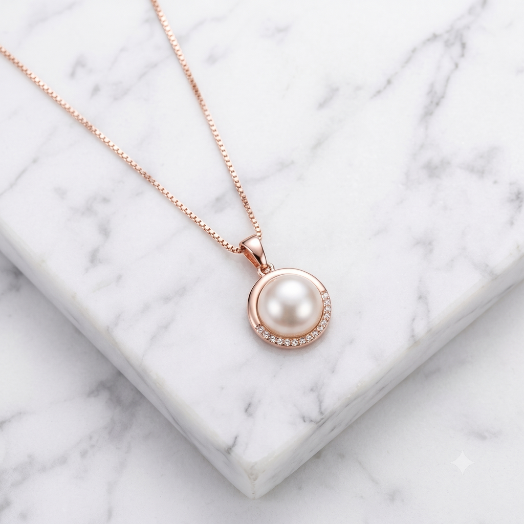 Rose Gold Pearl Pendant Necklace