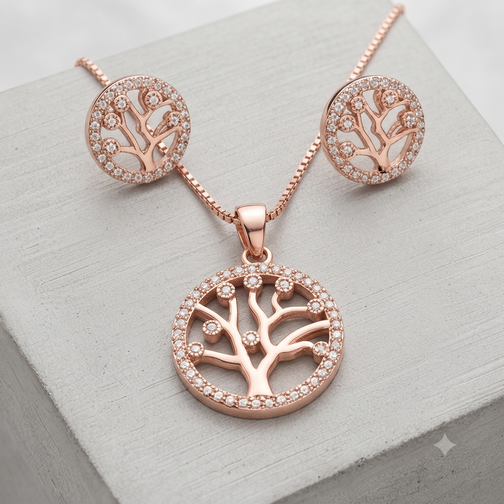 Rose Gold Tree of Life Jewelry Set