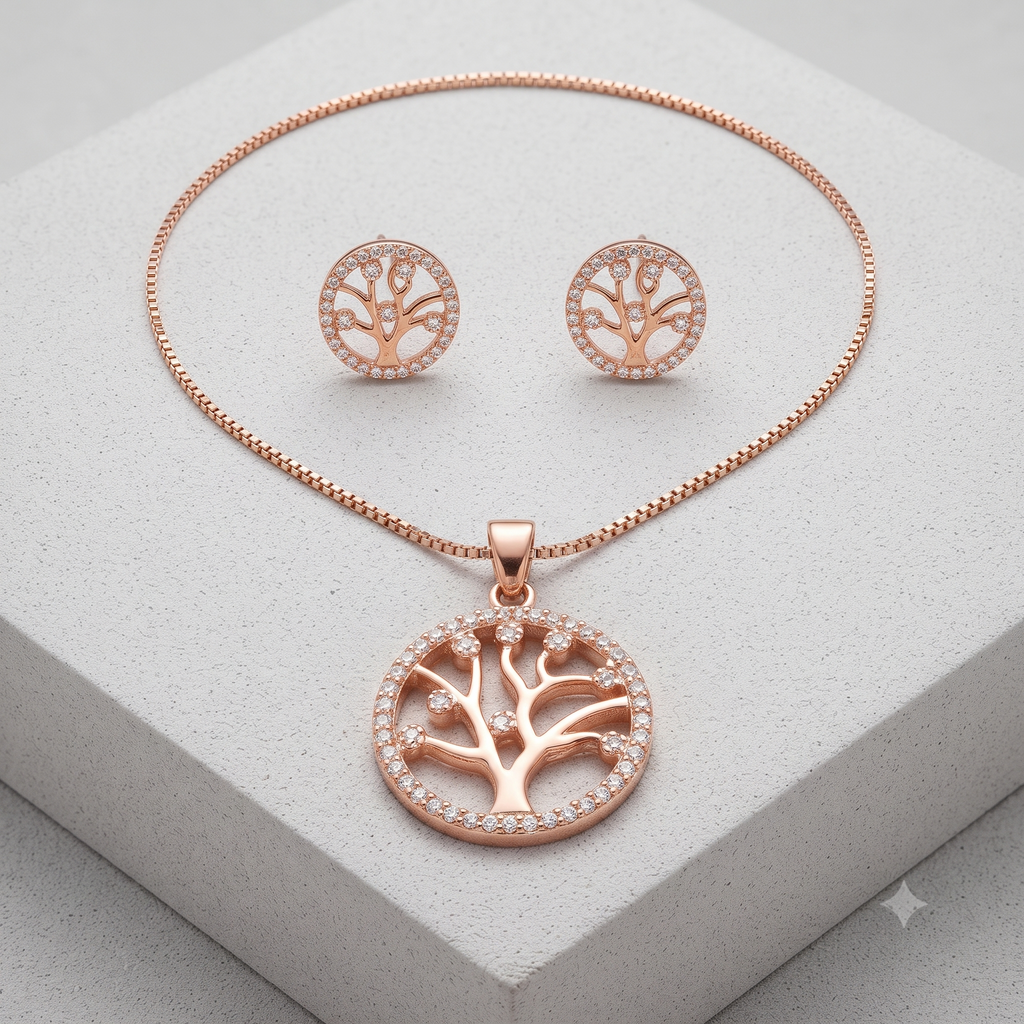 Rose Gold Tree of Life Jewelry Set
