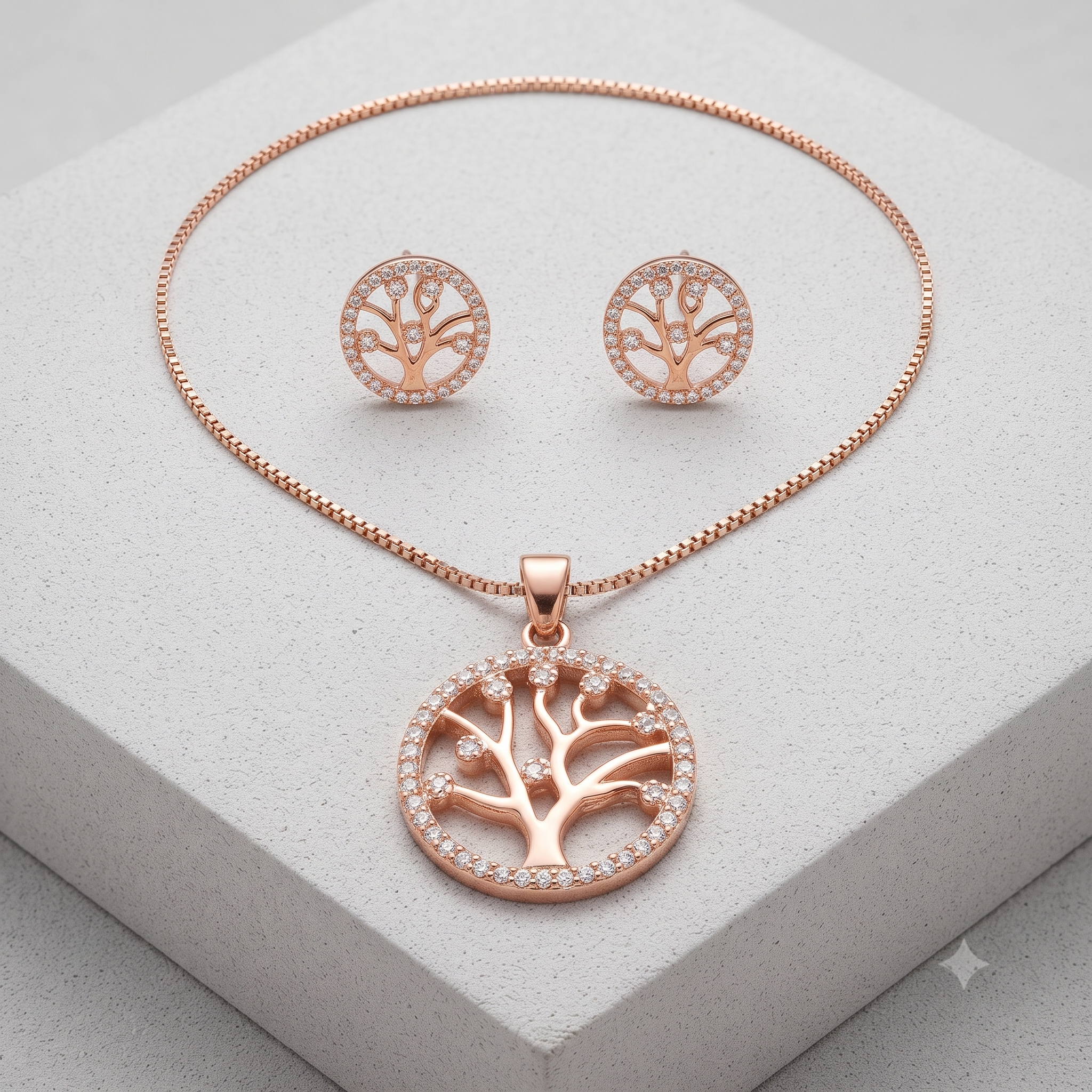 Rose Gold Tree of Life Jewelry Set