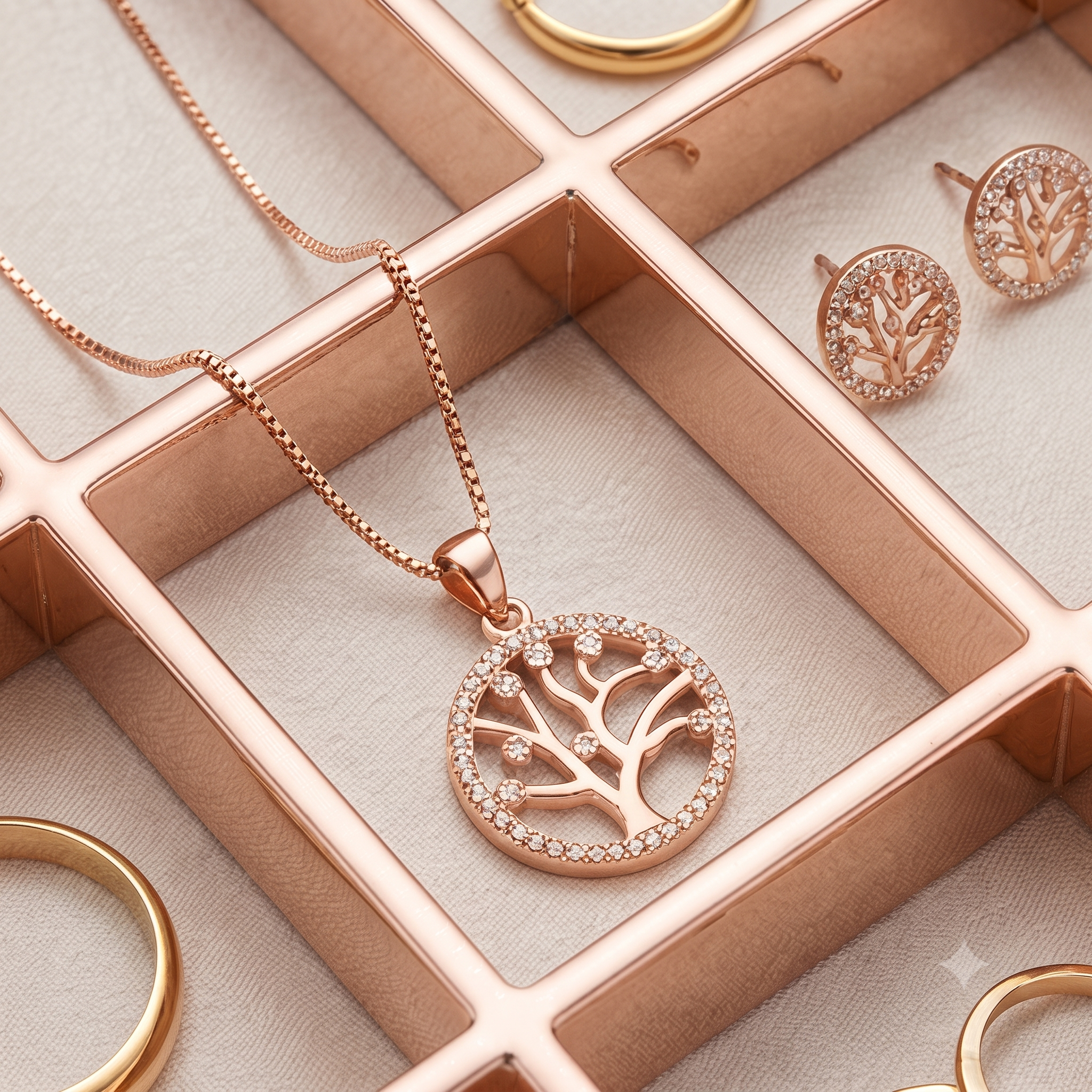 Rose Gold Tree of Life Jewelry Set