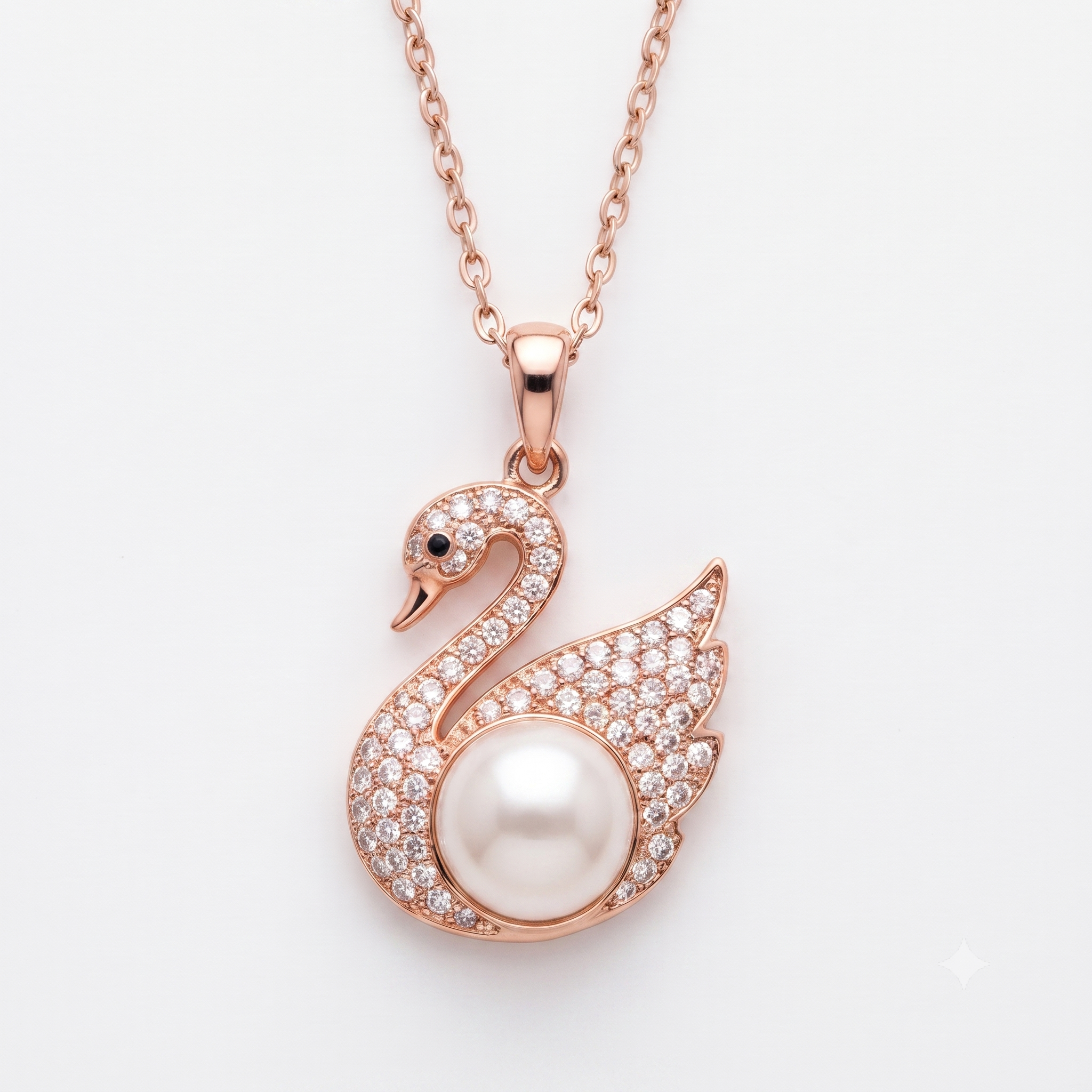 Graceful Swan Rose Gold Pearl Jewelry Set