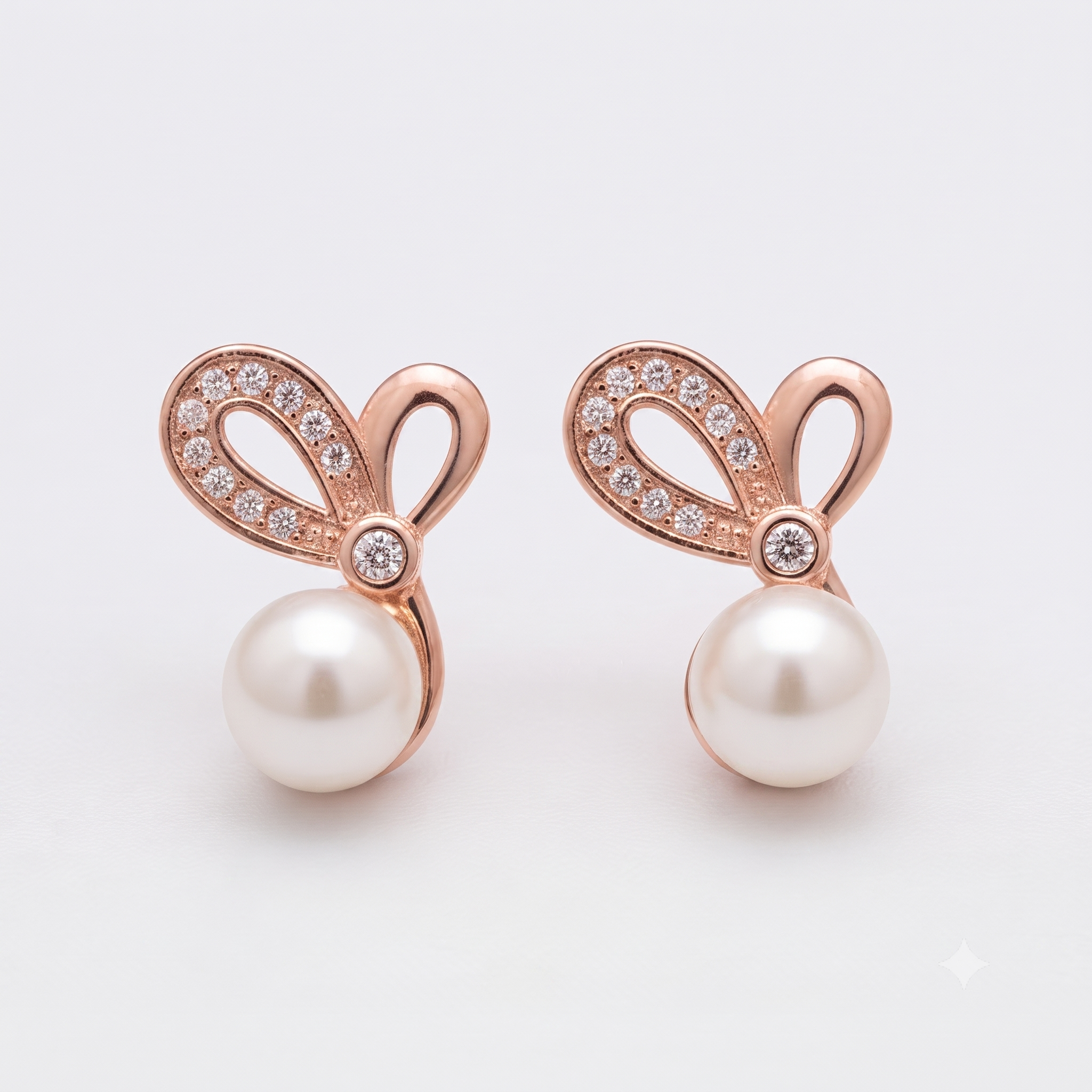 Rose Gold Pearl Bow Stud Earrings